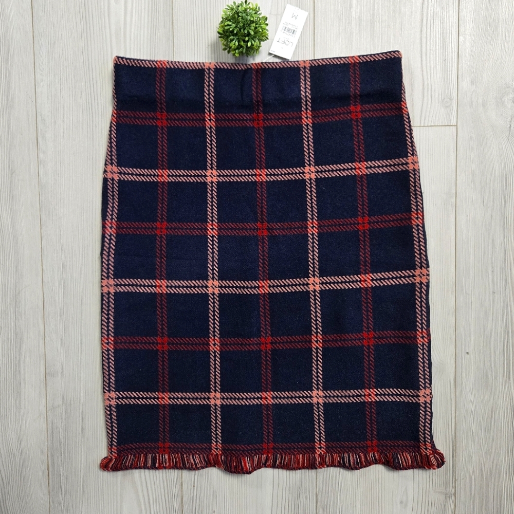 LOFT Plaid Navy and Pink Skirt
